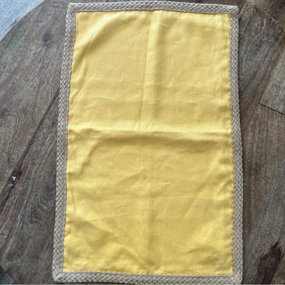 Pottery Barn Yellow Pillow Shams 100% Linen Jute Braid 16 x 26 Set of 2 Y2K Boho